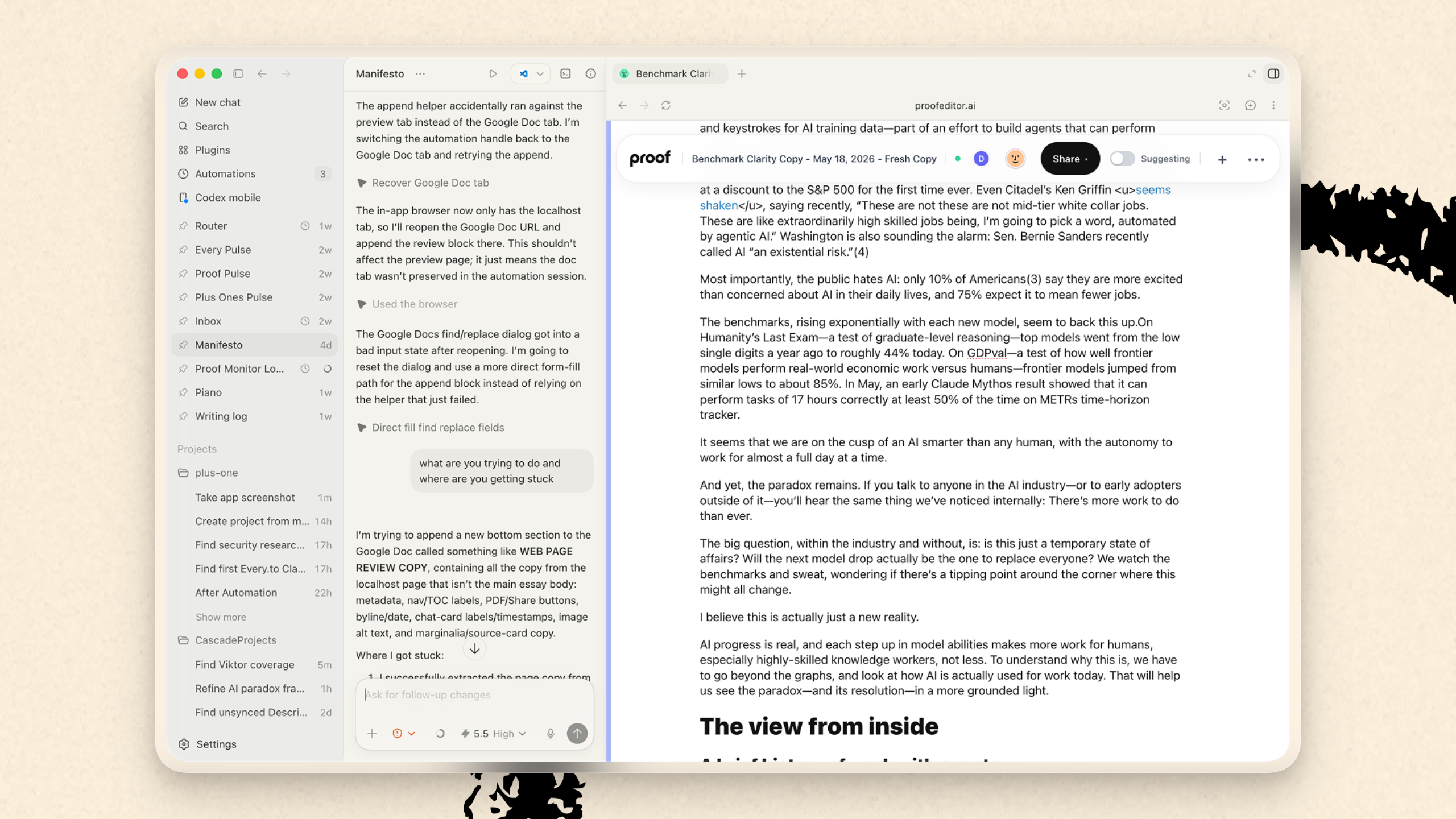 Writing this essay in Proof inside Codex.